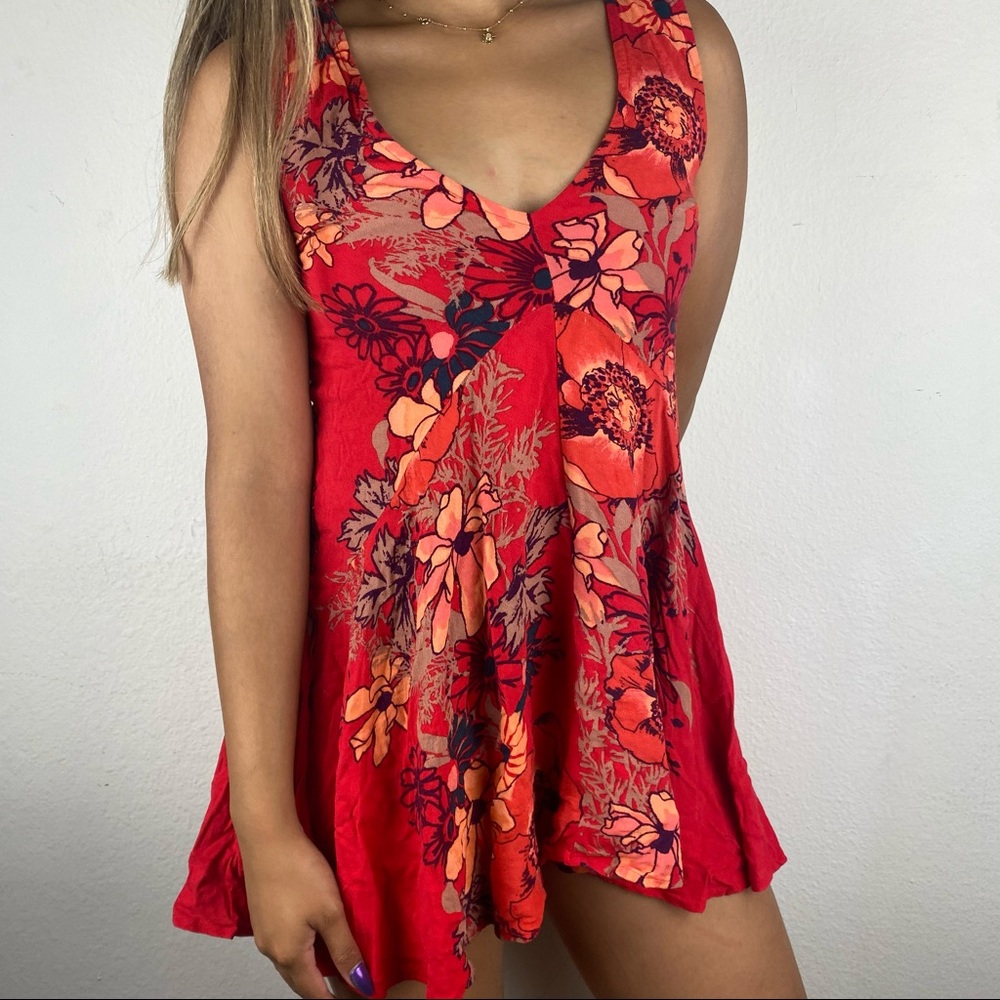 Free People Flowy Red Floral XS Tank Top